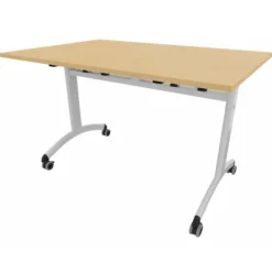 Table mobile rabattable rectangulaire FT12 - 120 x 80 cm - piétement gris alu - plateau mélaminé hêtre naturel