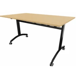 Table mobile rabattable rectangulaire FT12 - 140 x 80 cm - piétement noir - plateau mélaminé hêtre naturel