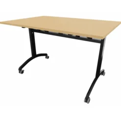 Table mobile rabattable rectangulaire FT12 - 120 x 80 cm - piétement noir - plateau mélaminé hêtre naturel