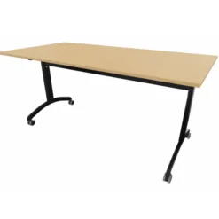 Table mobile rabattable rectangulaire FT12 - 160 x 80 cm - piétement noir - plateau hêtre naturel
