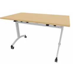 Table mobile rabattable rectangulaire FT12 - 120 x 70 cm - piétement gris alu - plateau mélaminé hêtre naturel