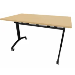 Table mobile rabattable rectangulaire FT12 - 120 x 70 cm - piétement noir - plateau mélaminé hêtre naturel