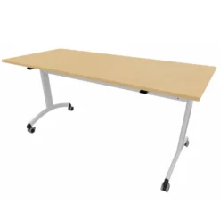 Table mobile rabattable rectangulaire FT12 - 160 x 70 cm - piétement gris alu - plateau mélaminé hêtre naturel
