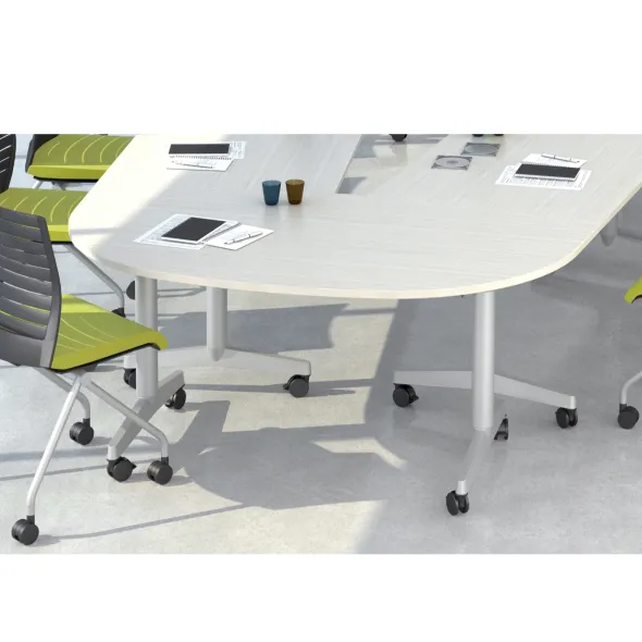 Table pliante angle de liaison 165° Fliptop Twin - 85,5 x 85,5 cm - piétement mobile - plateau mélaminé rabattable