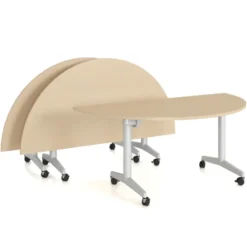 Table pliante demi-lune Fliptop Twin - 160 x 80 cm - piétement mobile - plateau mélaminé rabattable