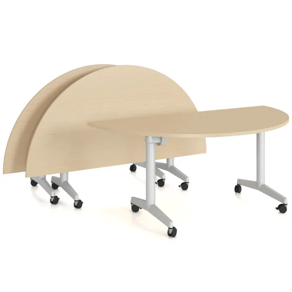 Table pliante demi-lune Fliptop Twin - 180 x 90 cm - piétement mobile - plateau mélaminé rabattable