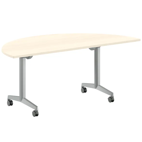 Table pliante demi-lune Fliptop Twin - 180 x 90 cm - piétement mobile - plateau mélaminé rabattable