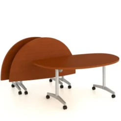 Table pliante demi-lune Fliptop Twin - 160 x 80 cm - piétement mobile - plateau ébénisterie rabattable
