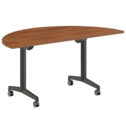 Table pliante demi-lune Fliptop Twin - 160 x 80 cm - piétement mobile - plateau ébénisterie rabattable