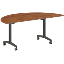 Table pliante demi-lune Fliptop Twin - 180 x 90 cm - piétement mobile - plateau ébénisterie rabattable
