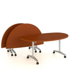 Table pliante demi-lune Fliptop Twin - 180 x 90 cm - piétement mobile - plateau ébénisterie rabattable