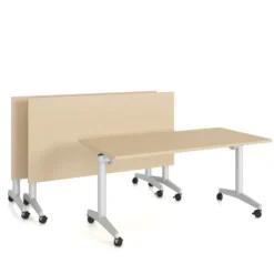 Table pliante Fliptop Twin - 130 x 65 cm - piétement mobile - plateau mélaminé rabattable