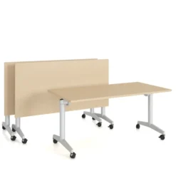 Table pliante Fliptop Twin - 140 x 70 cm - piétement mobile - plateau mélaminé rabattable