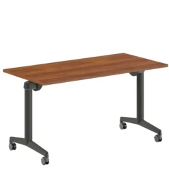Table pliante Fliptop Twin - 140 x 70 cm - piétement mobile - plateau ébénisterie rabattable
