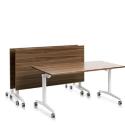 Table pliante Fliptop Twin - 140 x 70 cm - piétement mobile - plateau ébénisterie rabattable