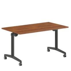 Table pliante Fliptop Twin - 140 x 80 cm - piétement mobile - plateau ébénisterie rabattable
