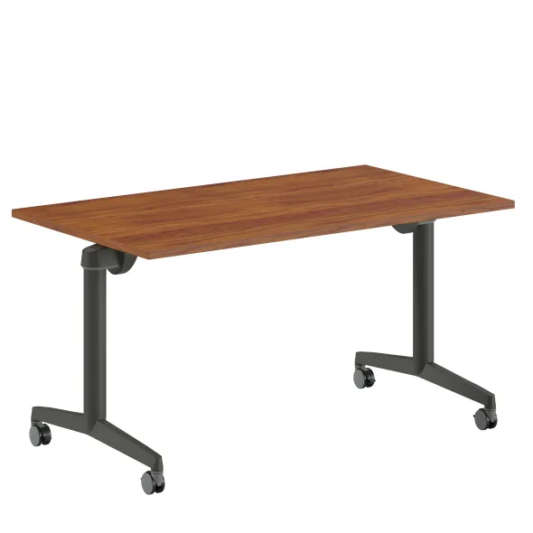 Table pliante Fliptop Twin - 140 x 80 cm - piétement mobile - plateau ébénisterie rabattable
