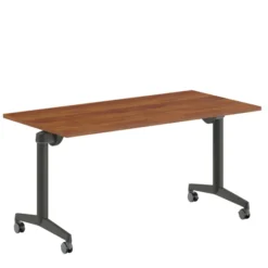 Table pliante Fliptop Twin - 150 x 75 cm - piétement mobile - plateau ébénisterie rabattable