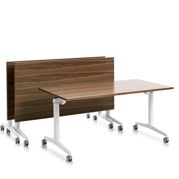 Table pliante Fliptop Twin - 160 x 70 cm - piétement mobile - plateau ébénisterie rabattable