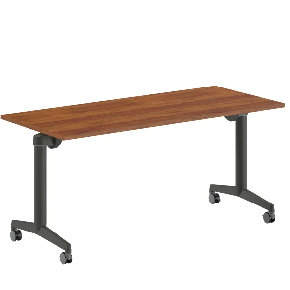 Table pliante Fliptop Twin - 160 x 70 cm - piétement mobile - plateau ébénisterie rabattable