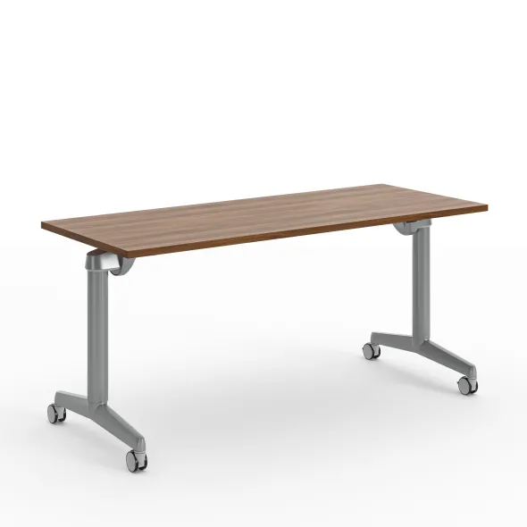 Table pliante Fliptop Twin - 160 x 65 cm - piétement mobile - plateau ébénisterie rabattable