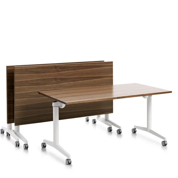 Table pliante Fliptop Twin - 160 x 90 cm - piétement mobile - plateau ébénisterie rabattable