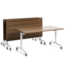 Table pliante Fliptop Twin - 180 x 80 cm - piétement mobile - plateau ébénisterie rabattable