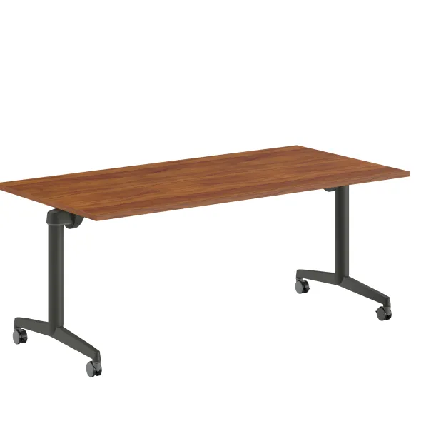 Table pliante Fliptop Twin - 180 x 90 cm - piétement mobile - plateau ébénisterie rabattable