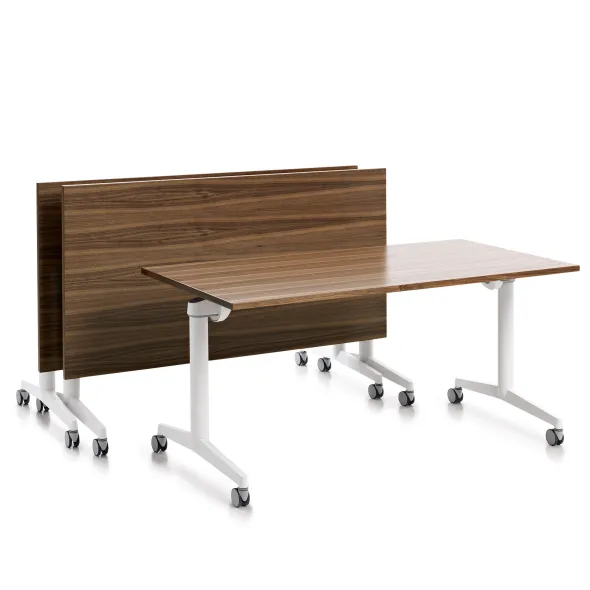 Table pliante Fliptop Twin - 180 x 90 cm - piétement mobile - plateau ébénisterie rabattable