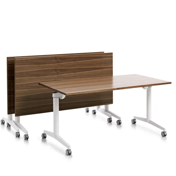 Table pliante Fliptop Twin - 200 x 90 cm - piétement mobile - plateau ébénisterie rabattable
