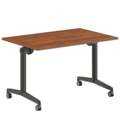 Table pliante Fliptop Twin - 120 x 80 cm - piétement mobile - plateau ébénisterie rabattable