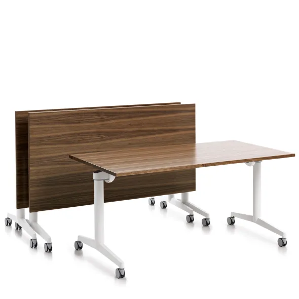 Table pliante Fliptop Twin - 120 x 80 cm - piétement mobile - plateau ébénisterie rabattable