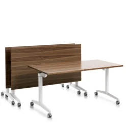 Table pliante Fliptop Twin - 130 x 65 cm - piétement mobile - plateau ébénisterie rabattable