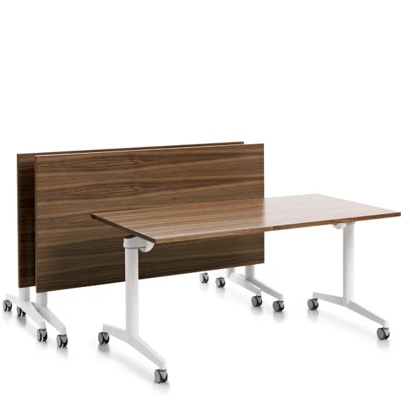 Table pliante Fliptop Twin - 130 x 65 cm - piétement mobile - plateau ébénisterie rabattable