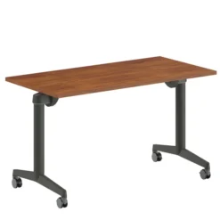 Table pliante Fliptop Twin - 130 x 65 cm - piétement mobile - plateau ébénisterie rabattable