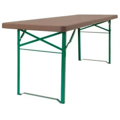 Table pliante Munich - plateau résine de synthèse - l. 220 x pr. 67 cm - marron et verte