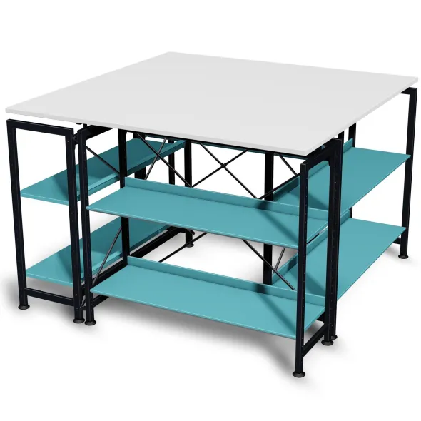 Table présentoir Korytem - sur patins - tablettes droites