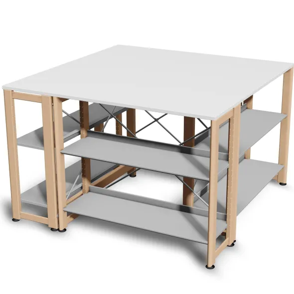 Table présentoir Majeo - sur patins tablettes droites