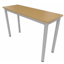 Table rectangulaire Artense - 120 x 40 cm - piétement gris alu - plateau hêtre naturel - chant alaisé hêtre verni