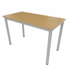 Table rectangulaire Artense - 120 x 60 cm - piétement gris alu - plateau hêtre naturel - chant alaisé hêtre verni