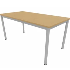 Table rectangulaire Artense - 160 x 80 cm - piétement gris alu - plateau hêtre naturel - chant alaisé hêtre verni