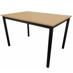 Table rectangulaire Artense - 120 x 80 cm - piétement noir - plateau hêtre naturel - chant alaisé hêtre verni naturel