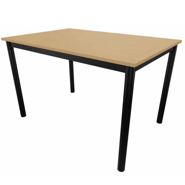 Table rectangulaire Artense - 120 x 80 cm - piétement noir - plateau hêtre naturel - chant alaisé hêtre verni naturel