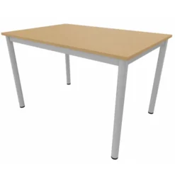 Table rectangulaire Artense - 120 x 80 cm - piétement gris alu - plateau hêtre naturel - chant alaisé hêtre verni