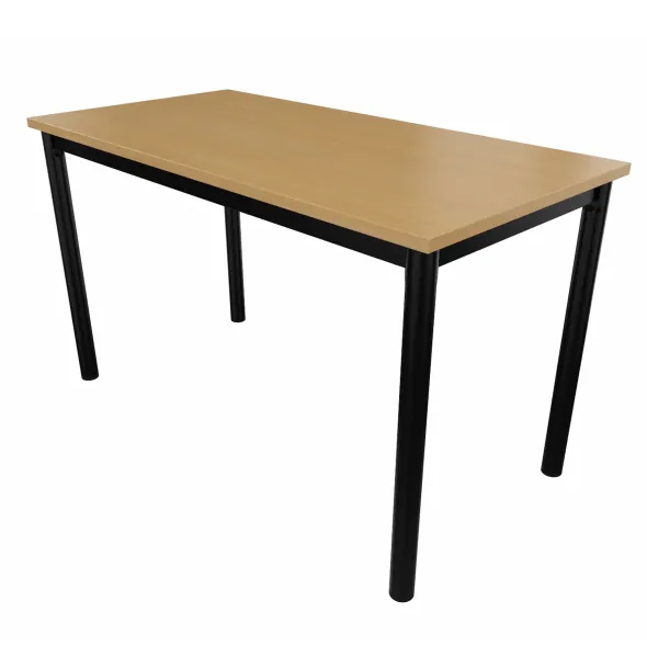 Table rectangulaire Artense - 130 x 65 cm - piétement noir - plateau hêtre naturel - chant alaisé hêtre verni naturel