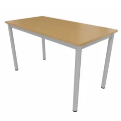 Table rectangulaire Artense - 130 x 65 cm - piétement gris alu - plateau hêtre naturel - chant alaisé hêtre verni