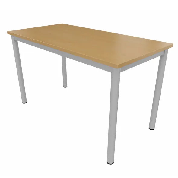 Table rectangulaire Artense - 130 x 65 cm - piétement gris alu - plateau hêtre naturel - chant alaisé hêtre verni