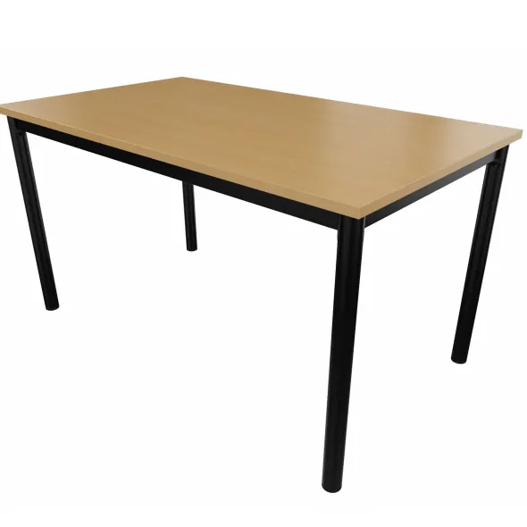 Table rectangulaire Artense - 140 x 80 cm - piétement noir - plateau hêtre naturel - chant alaisé hêtre verni naturel