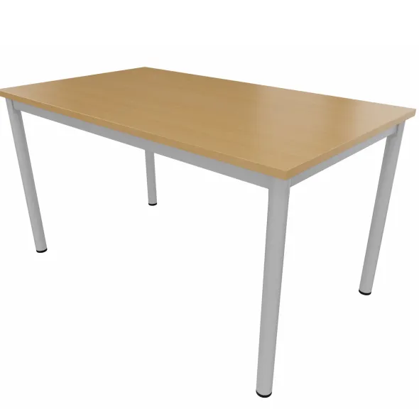 Table rectangulaire Artense - 140 x 80 cm - piétement gris alu - plateau hêtre naturel - chant alaisé hêtre verni