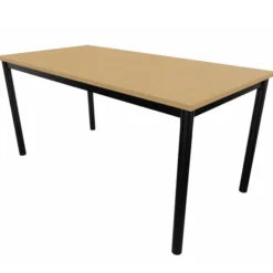 Table rectangulaire Artense - 160 x 80 cm - piétement noir - plateau hêtre naturel - chant alaisé hêtre verni naturel